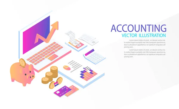 Isometrische accountant werkruimte, 3D-vector — Stockvector