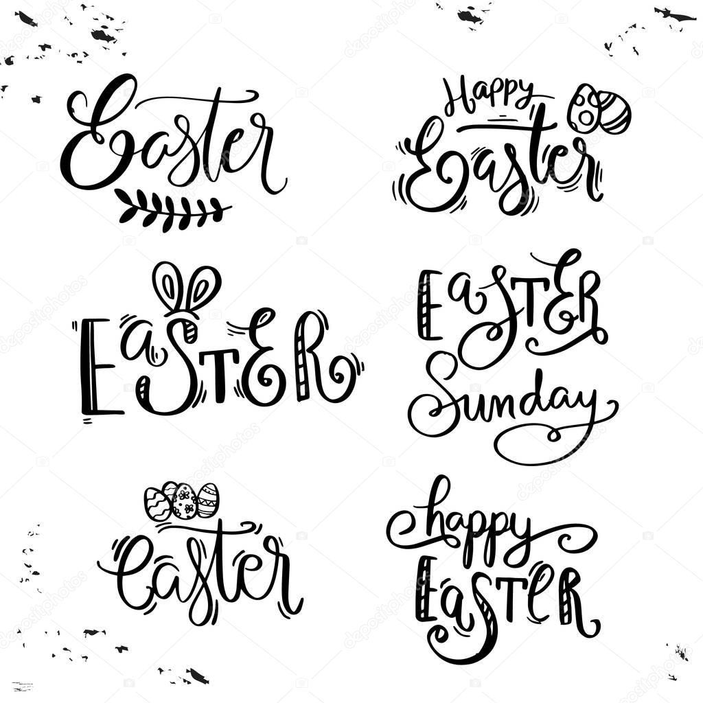 easter handdrawn phrases isolate on white background. 