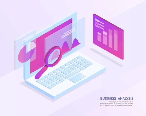 Système d'analyse d'entreprise, concept de lumière bleue isométrique . — Image vectorielle