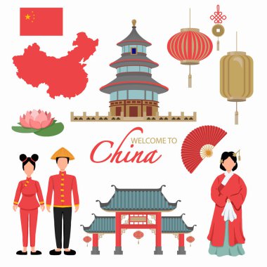 China Flat Icons Design Travel Concept . example Lion  and Drago