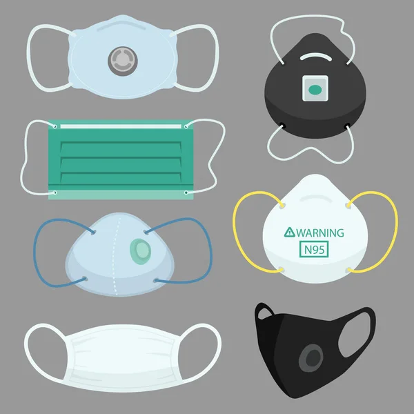 Facs Air Pollution Mask Protective Devices Allergy Hospital Medical Masks — Stock Vector