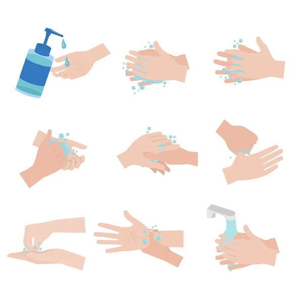 Zapobieganie Higienie Rąk Bez Coli Pyogenes H1N1Virus Covic19 Krok Kroku — Wektor stockowy