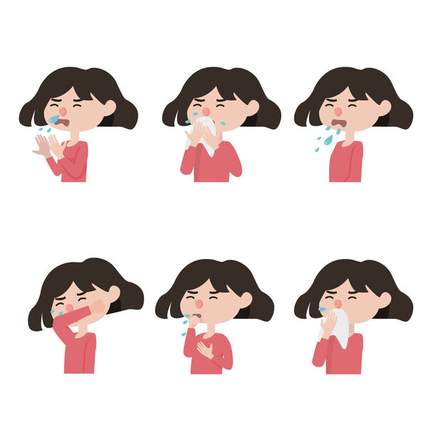 набор икон о кашле и различных симптомах заболеваний - лихорадка, кашель, сопли, аллергия и другие люди признаки болезни. векторная иллюстрация. плоский дизайн на белом фоне
.