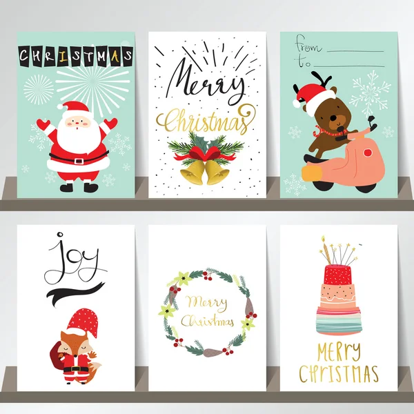 Natal cartões conjunto de saudação — Vetor de Stock