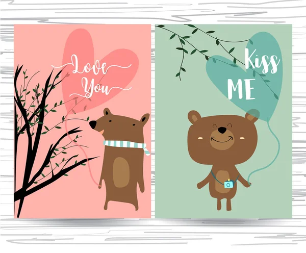 Pink, blue love collection for banners, Flyers, Placards with bear — стоковый вектор