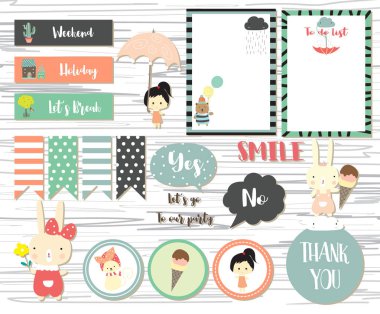 Şirin Not ve kız, ayı, tavşan, dondurma ve ağaç ile etiket