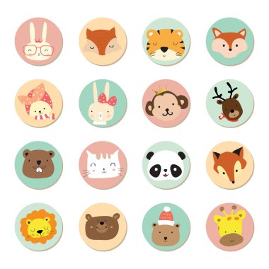Çizgi film simgesi toplama ile tavşan, tilki, kaplan, maymun, Ren geyiği, pa