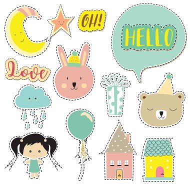 Çizgi film simgesi toplama ayı, Hediyelik, balon, bulut, ay, yıldız, h