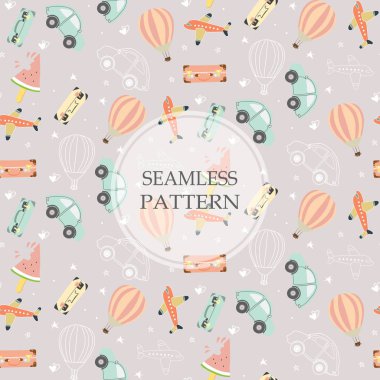 Araba, balon, karpuz buz crea ışık gri seamless modeli