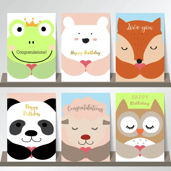 Kolorowa kolekcja dla banery, tablice z żaba, niedźwiedź, fox, panda, owce i Sowa — Wektor stockowy