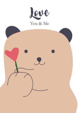 Afiş, ayı ve kalp ile posterlerini açmaları için pembe koleksiyonu