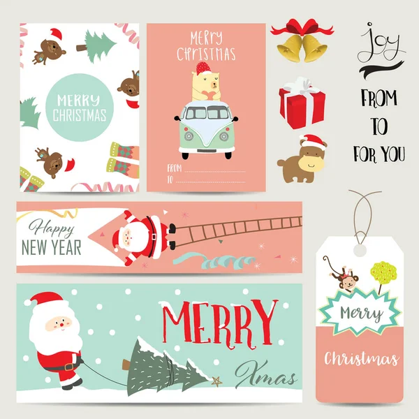 Blue pink collection for banners, Placards with Santa Claus, gift — стоковый вектор