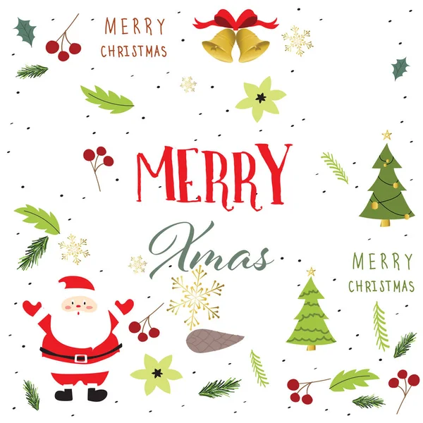 Colección verde rojo para pancartas, Placards con Santa Claus, nieve — Vector de stock