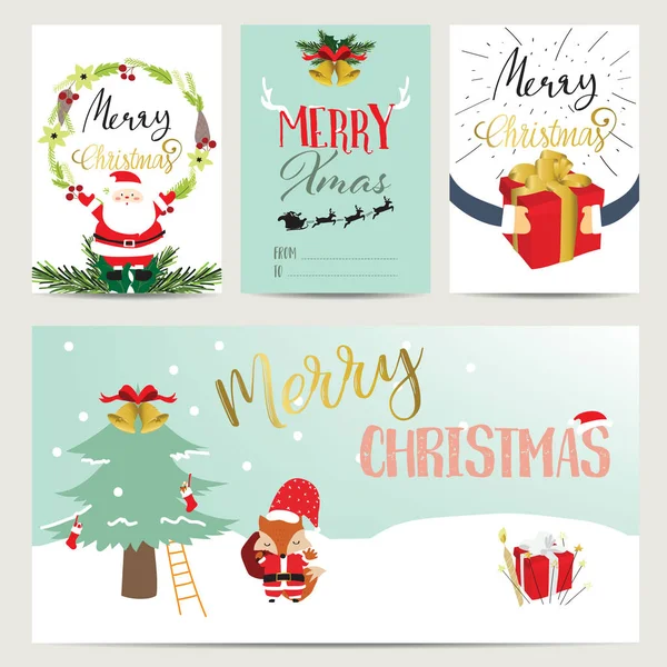 Collezione blu rosa per banner, Cartoline con Babbo Natale, Regalo — Vettoriale Stock