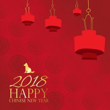 Köpek, köpek yavrusu ile fener Gold kırmızı Çin kart. Çince ifadeler