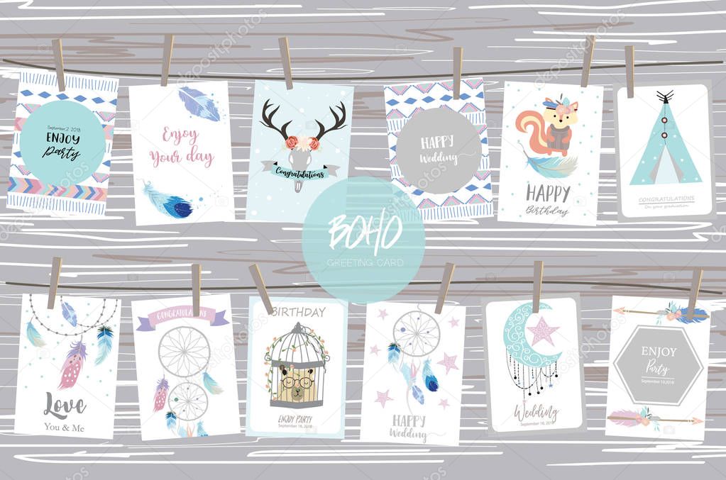 cute cards for banners,Flyers,Placards with feather,squirrel,wil