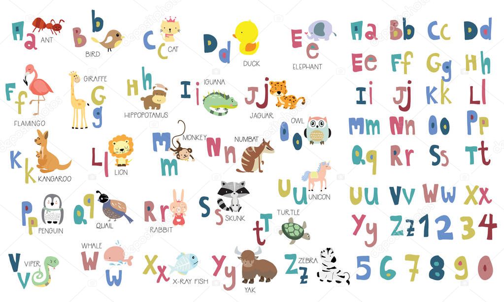 Colorful cute animal alphabet