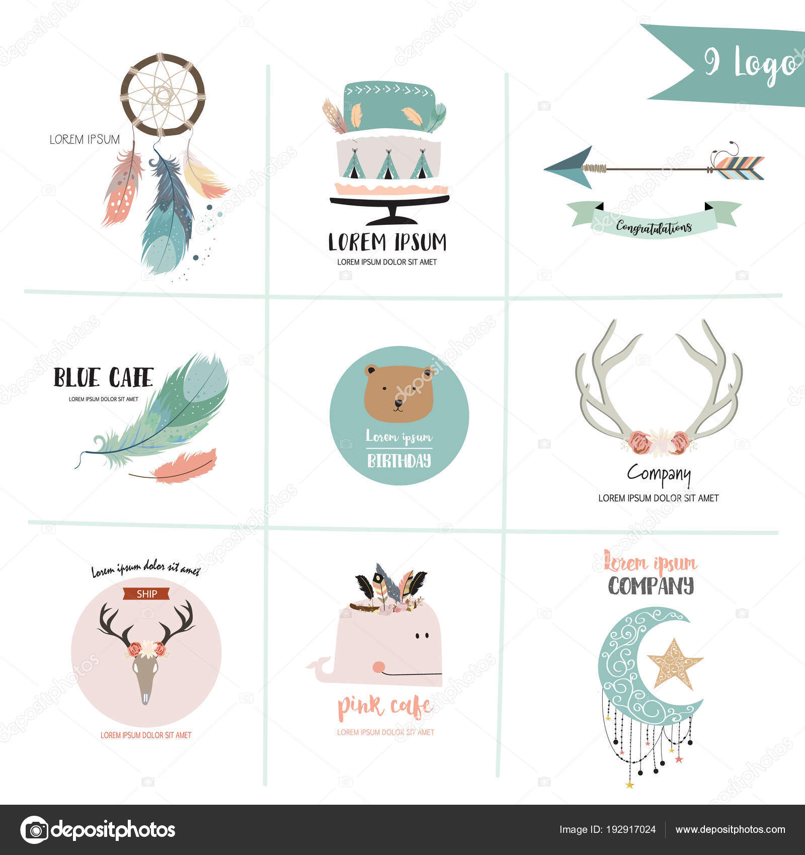 Cute Pastel Logo With Bear Arrow Wild Feather Wreath Star Cake A