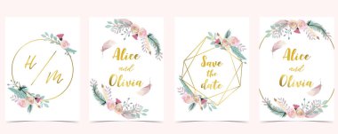 Pembe yeşil altın geometri davetiyesi Gül, çiçek, cir