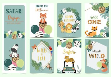 Zürafa, balon, zebra, l ile safari arka plan seti Koleksiyonu