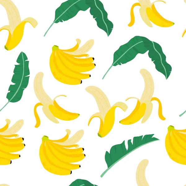 Fondo de fruta con plátano, hoja. Ilustración vectorial sin costura p — Vector de stock