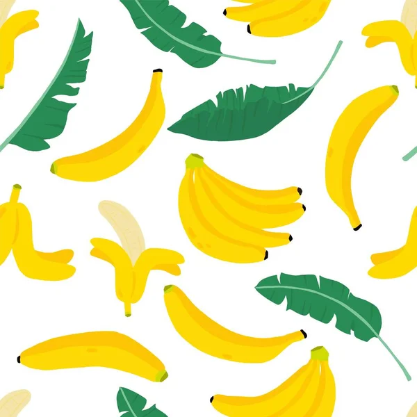 Fondo de fruta con plátano, hoja. Ilustración vectorial sin costura p — Vector de stock