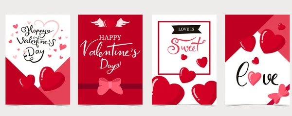 Colección de día de San Valentín conjunto de fondo con corazón, ala, globo — Vector de stock