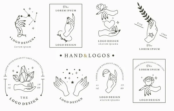 Beauty boho logo collectie met de hand, roos, kristal, hart, ster.V — Stockvector