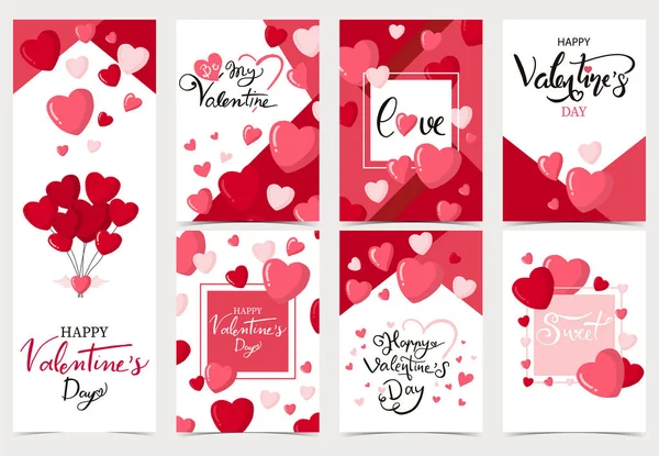Verzameling van Valentijnsdag achtergrond set met hart, balloo — Stockvector