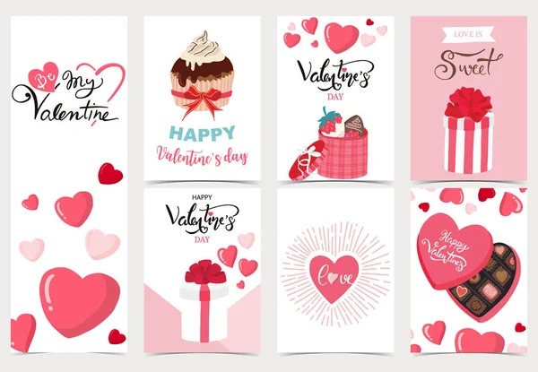 Colección de fondo de San Valentín conjunto con el corazón, cupcak — Vector de stock