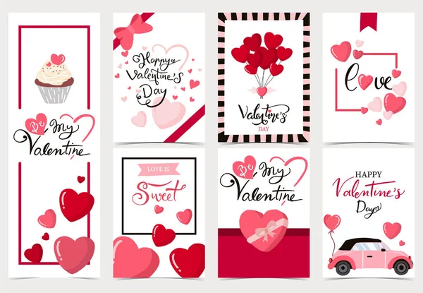 Colección de fondo de San Valentín conjunto con el corazón, cupcak — Archivo Imágenes Vectoriales