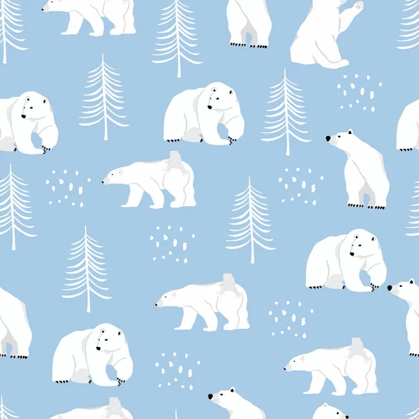 Υδατογραφία φόντο χειμώνα με πολική αρκούδα, δέντρο.Διάνυσμα illustr — Διανυσματικό Αρχείο