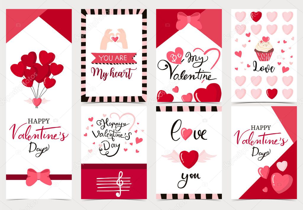 Collection of valentine’s day background set with heart,cupcak