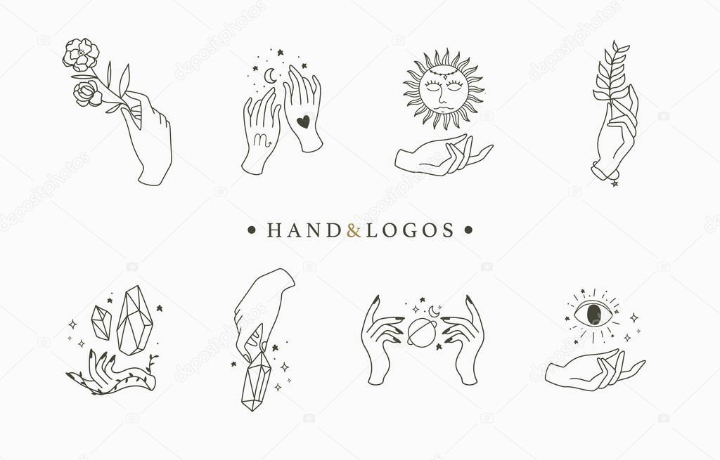 Beauty occult logo collection with hand, rose,crystal,moon,eye,s