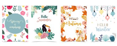 İlkbahar, yaz, sonbahar ve sonbahar için kış arkaplan koleksiyonu