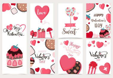 Sevgililer Günü arkaplanı koleksiyonu. Kalple ayarlandı, cupcak.