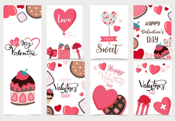 Colección de fondo de día de San Valentín jalá conjunto con el corazón, cupcak — Archivo Imágenes Vectoriales