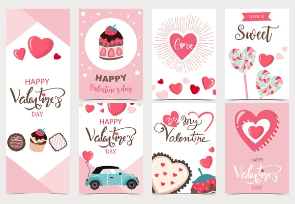 Colección de fondo de día de San Valentín jalá conjunto con el corazón, cupcak — Vector de stock