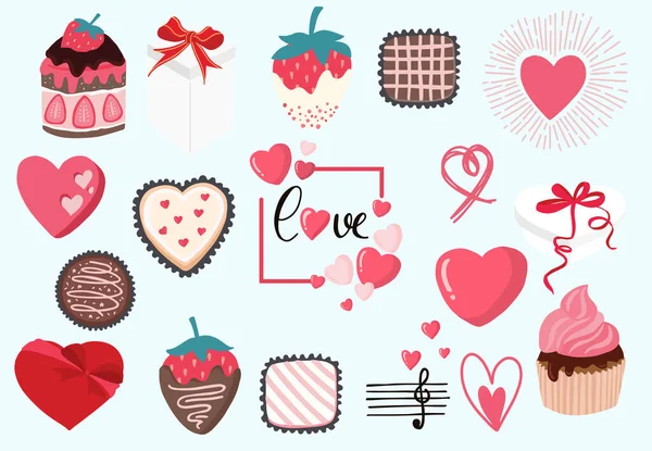 Cute object valentine collection with chocolate,strawberry,cupca — Stock Vector