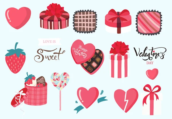 Cute object valentine collection with chocolate,strawberry,cupca — Stock Vector