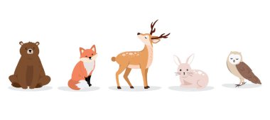 Cute animal character are standing,sitting and sleeping. Vector 