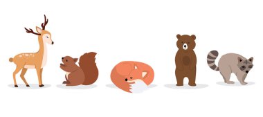 Cute animal character are standing,sitting and sleeping. Vector 