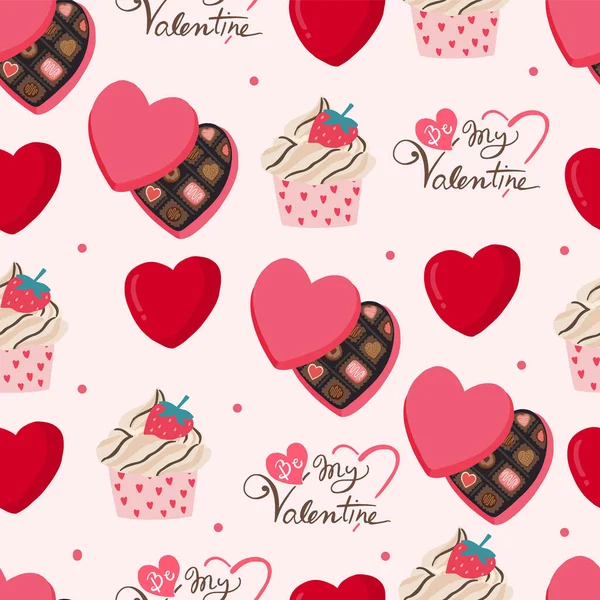 Cute valentine background with heart,chocolate.Vector illustrati — Stock Vector