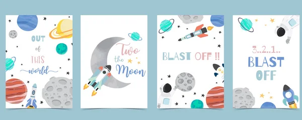 Collection of space background set with astronaut, moon, star,ro — Stok Vektör