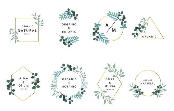 Logo feuille boho collection avec feuilles, géométrique.Illustrat vectoriel — Image vectorielle