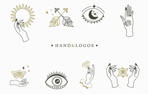 Beauty occult logo collection with hand,geometric,crystal,moon,e — 스톡 벡터
