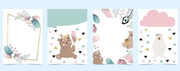 Ροζ πράσινο χρυσό γεωμετρία μωρό πρόσκληση ντους με αρκούδα, τριαντάφυλλο, στ — Διανυσματικό Αρχείο