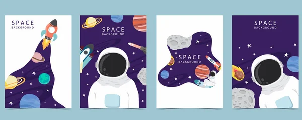 Colección de fondo espacial con astronauta, planeta, luna , — Vector de stock