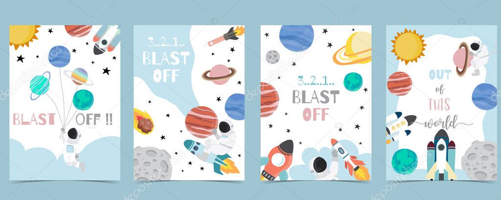 Collection of space background set with astronaut, sun, moon, st