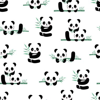 Panda ve bambuyla şirin safari arkaplanı. Arka plan, duvar kağıdı, frabic.vahşi ve özgür sözcükler içerir. Düzenlenebilir element